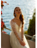 Beaded Ivory Lace Tulle Shiny Wedding Dress With Detachable Sleeves